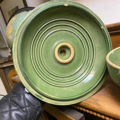 Vintage green covered casserole dish