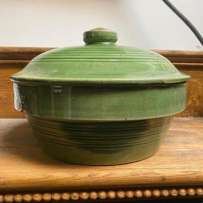 Vintage green covered casserole dish