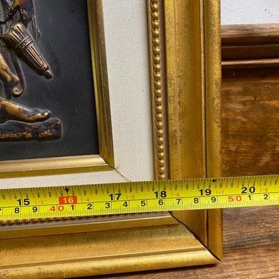 VINTAGE Woman with CHERUB Bas Relief METAL with Frame