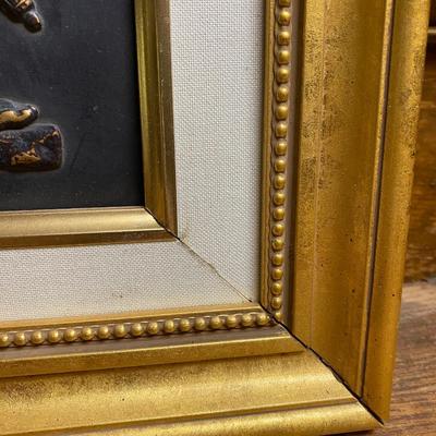 VINTAGE Woman with CHERUB Bas Relief METAL with Frame