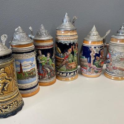 6 tall German beer steins