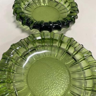 2 green ashtrays, Mikasa and other glass