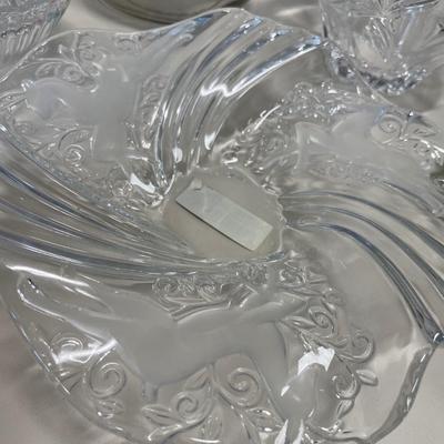 2 green ashtrays, Mikasa and other glass