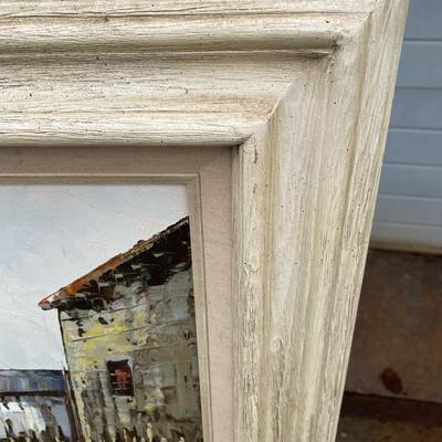 W.JONES HARBOR SCENE Ship Boat OIL ON CANVAS PAINTING ORIGINAL