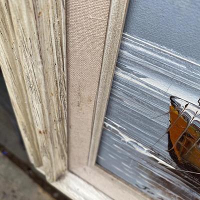 W.JONES HARBOR SCENE Ship Boat OIL ON CANVAS PAINTING ORIGINAL