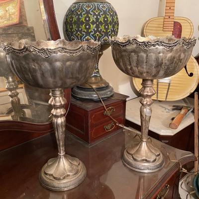 vintage pair tall pedestal bowl compote
