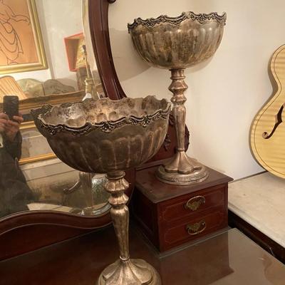 vintage pair tall pedestal bowl compote