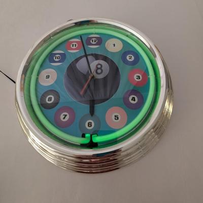 Billiard Ball Green Neon Clock