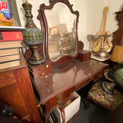 Carved detail Antique vanity with mirror