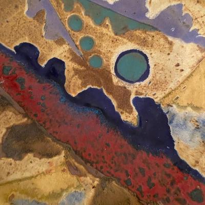 Ken Pick signed Abstract modernist large platter Studio Pottery