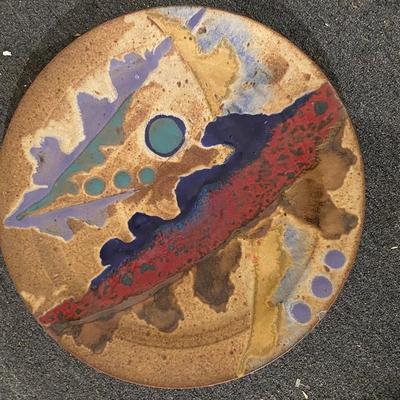 Ken Pick signed Abstract modernist large platter Studio Pottery