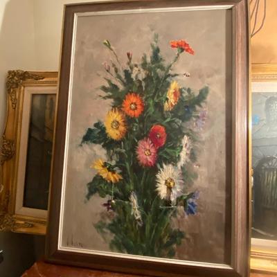 Large framed flower painting
