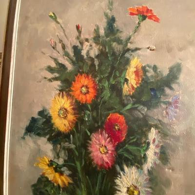 Large framed flower painting