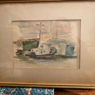 Small boat watercolor signed