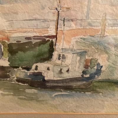 Small boat watercolor signed