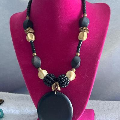 Wooden black and gold toned necklace