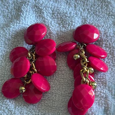 Gold toned pink jeweled clip on earrings