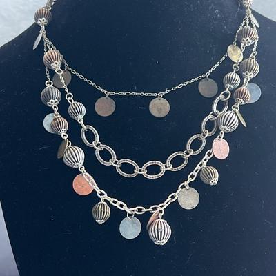 Silver toned 3 chained necklace with pendants
