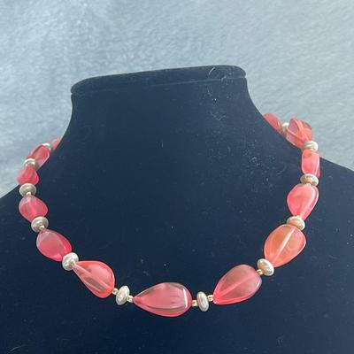 Silver and pink toned necklace