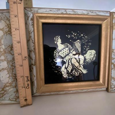 VTG Mid-Century Gilded Gold Marbled Mirror Black Wall MCM