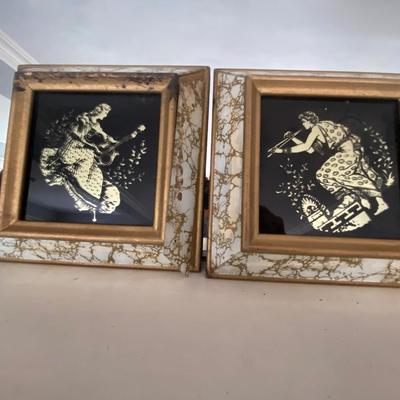 VTG Mid-Century Gilded Gold Marbled Mirror Black Wall MCM