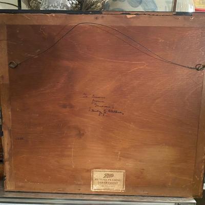 VIntage needlepoint house and garden scene