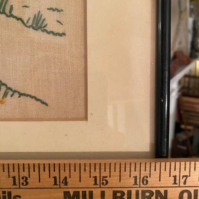 VIntage needlepoint house and garden scene