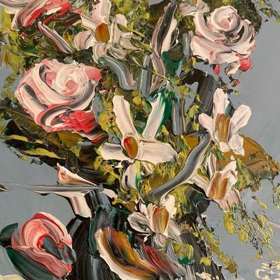 Vintage Impasto style painting flowers