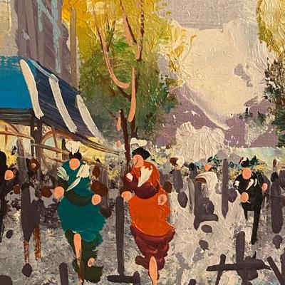 Vintage impressionistic Paris street scene in ornate frame