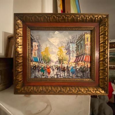 Vintage impressionistic Paris street scene in ornate frame