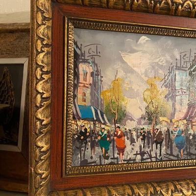 Vintage impressionistic Paris street scene in ornate frame