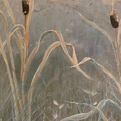 VIntage seascape Marsh Reeds painting