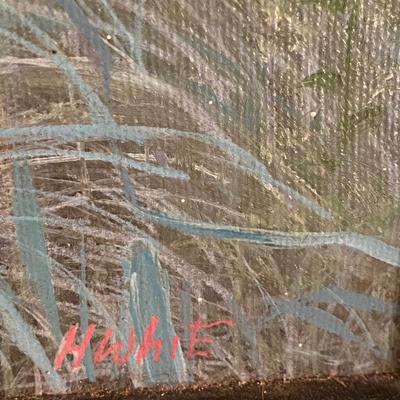 VIntage seascape Marsh Reeds painting