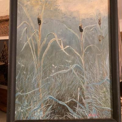 VIntage seascape Marsh Reeds painting