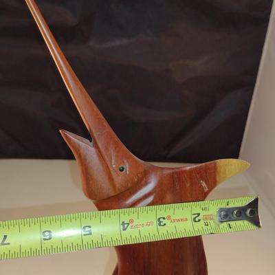 Hand Carved Wooden Swordfish Figurine- Approx 16 1/2" Tall