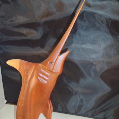 Hand Carved Wooden Swordfish Figurine- Approx 16 1/2" Tall