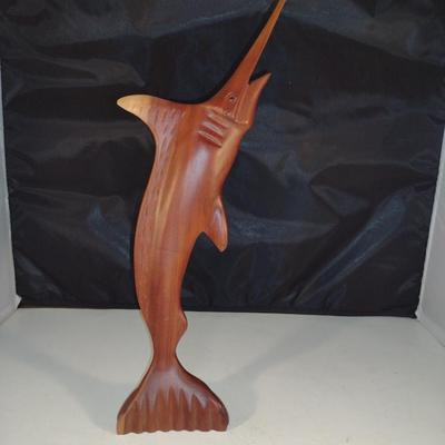 Hand Carved Wooden Swordfish Figurine- Approx 16 1/2" Tall