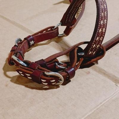 NICE LEATHER HORSE HALTER WITH MATCHING LEAD ROPE