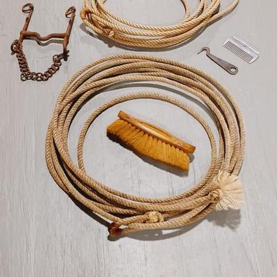 2 LASSOS, HORSE BRUSH AND COMB PLUS MORE