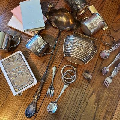 STERLING AND SILVER PLATE BABY CUP & MORE