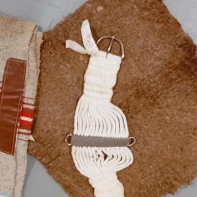 NYLON HORSE HALTER, WOOL SADDLE PAD, SADDLE BLANKET AND CINCH