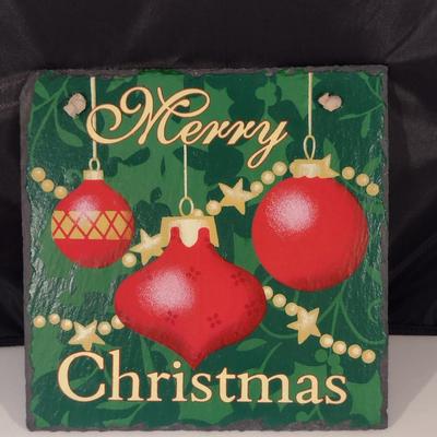 Painted Merry Christmas Sign on Slate- Approx 8" Square