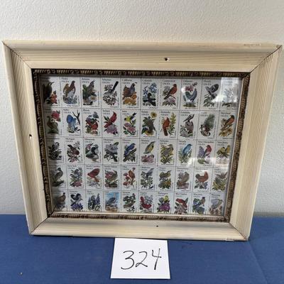 50 Vintage Bird Stamps Framed