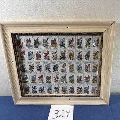 50 Vintage Bird Stamps Framed