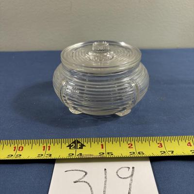 Vintage 1940 Jeanette Ribbed Glass Powder Jar