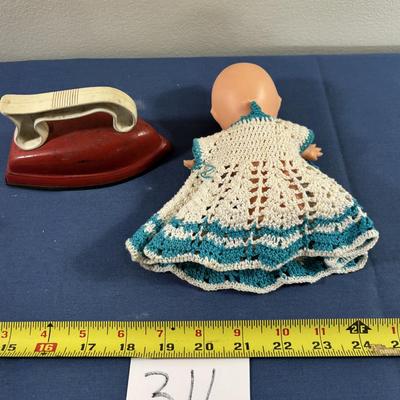 Vintage Kewpie Doll and Toy Iron