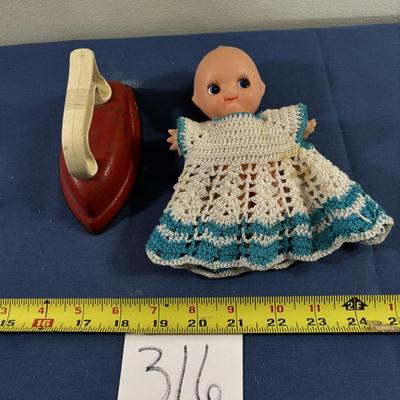 Vintage Kewpie Doll and Toy Iron