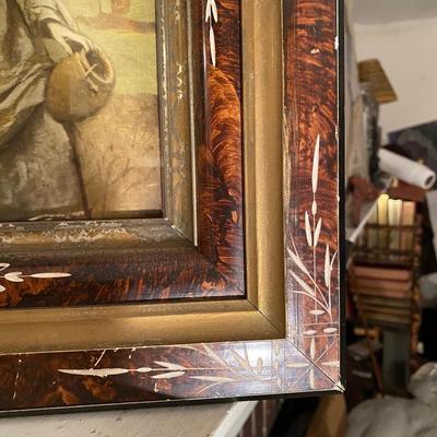 Vintage Inlay wood frame with Corot Print, very ornate