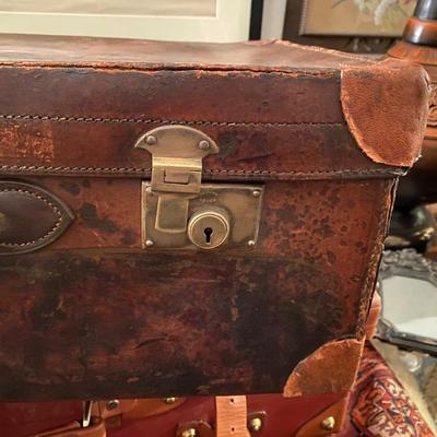 antique large heavy leather quality suitcase