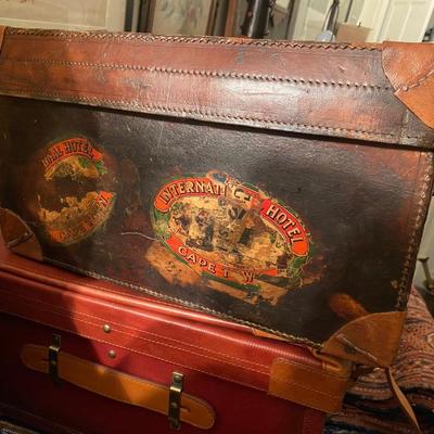 antique large heavy leather quality suitcase